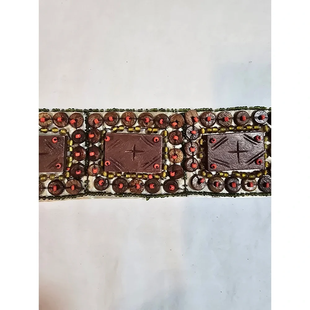 Boho‎ handmade Beaded Wood Square Accent Wide Waist Belt Tie Sash Women